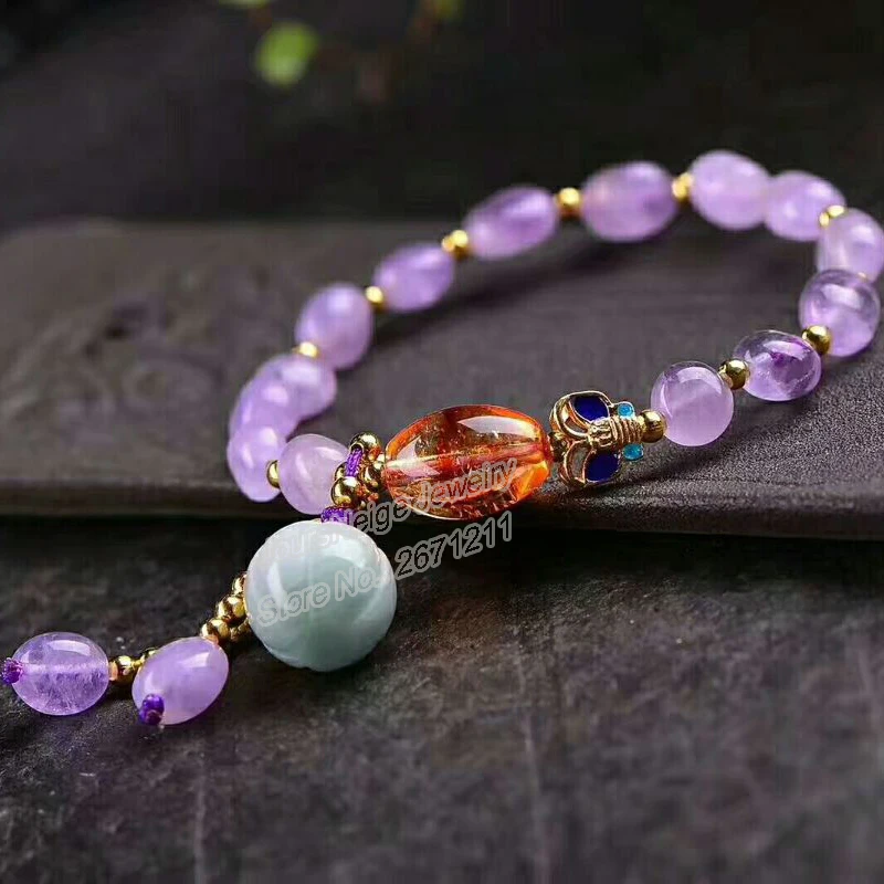 Оптовая продажа лавандовые фиолетовые браслеты из натурального кристалла с