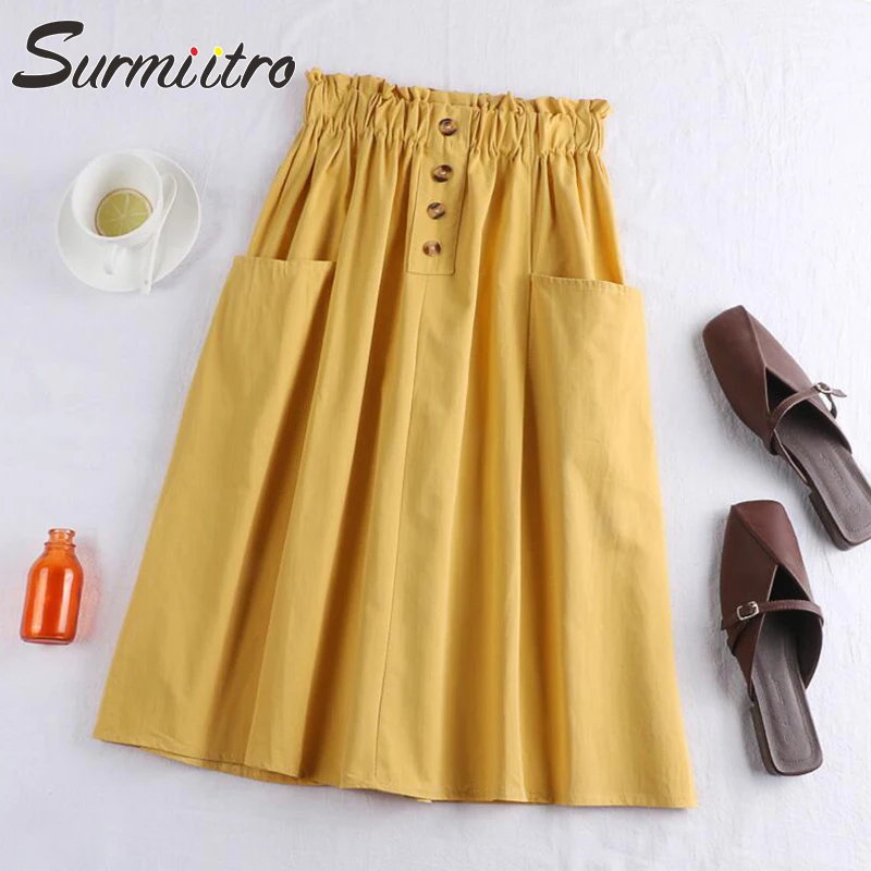 Surmiitro Midi Knee Length Cotton Summer Skirt Women 2021 Spring Button Pocket A-line High Waist Sun School Skirt Female
Surmiitro Midi Knee Length Cotton Summer Skirt Women 2021 Spring Button Pocket A-line High Waist Sun School Skirt Female
