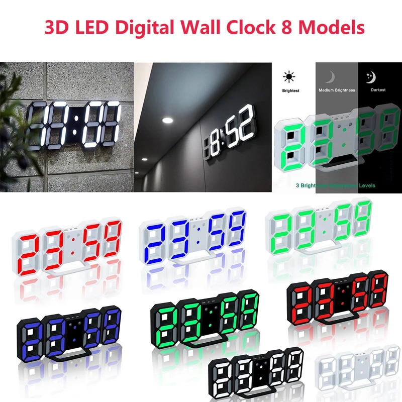 Фото 3D светодиодные настенные часы современные цифровые настольные будильник ночник
