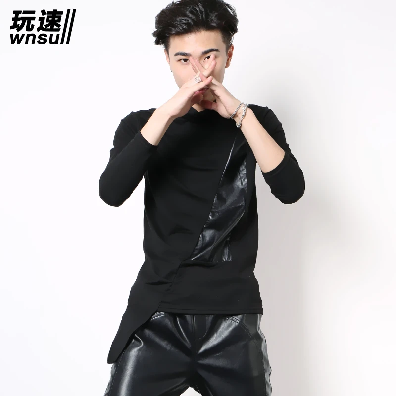 New 2017 Men's clothing Autumn slim long-sleeve T-shirt asymmetrical basic shirt patchwork sweep sympathize costumes
New 2017 Men's clothing Autumn slim long-sleeve T-shirt asymmetrical basic shirt patchwork sweep sympathize costumes