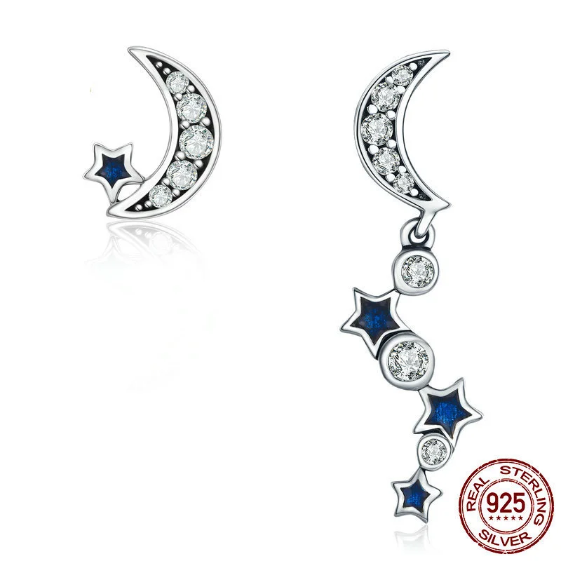DOYUBO Trendy Real 925 Sterling Silver Moon&Star Stud Earrings Blue Cubic Zirconia Long Shape Asymmetrical Women Jewelry AFF021
DOYUBO Trendy Real 925 Sterling Silver Moon&Star Stud Earrings Blue Cubic Zirconia Long Shape Asymmetrical Women Jewelry AFF021