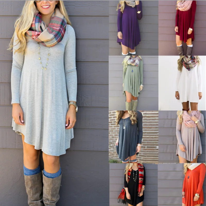 2019 Autumn Women Lady Long Sleeve O Neck Solid Color Casual Loose Tops T Shirt Mini Dress Tunic Hot Sale
2019 Autumn Women Lady Long Sleeve O Neck Solid Color Casual Loose Tops T Shirt Mini Dress Tunic Hot Sale