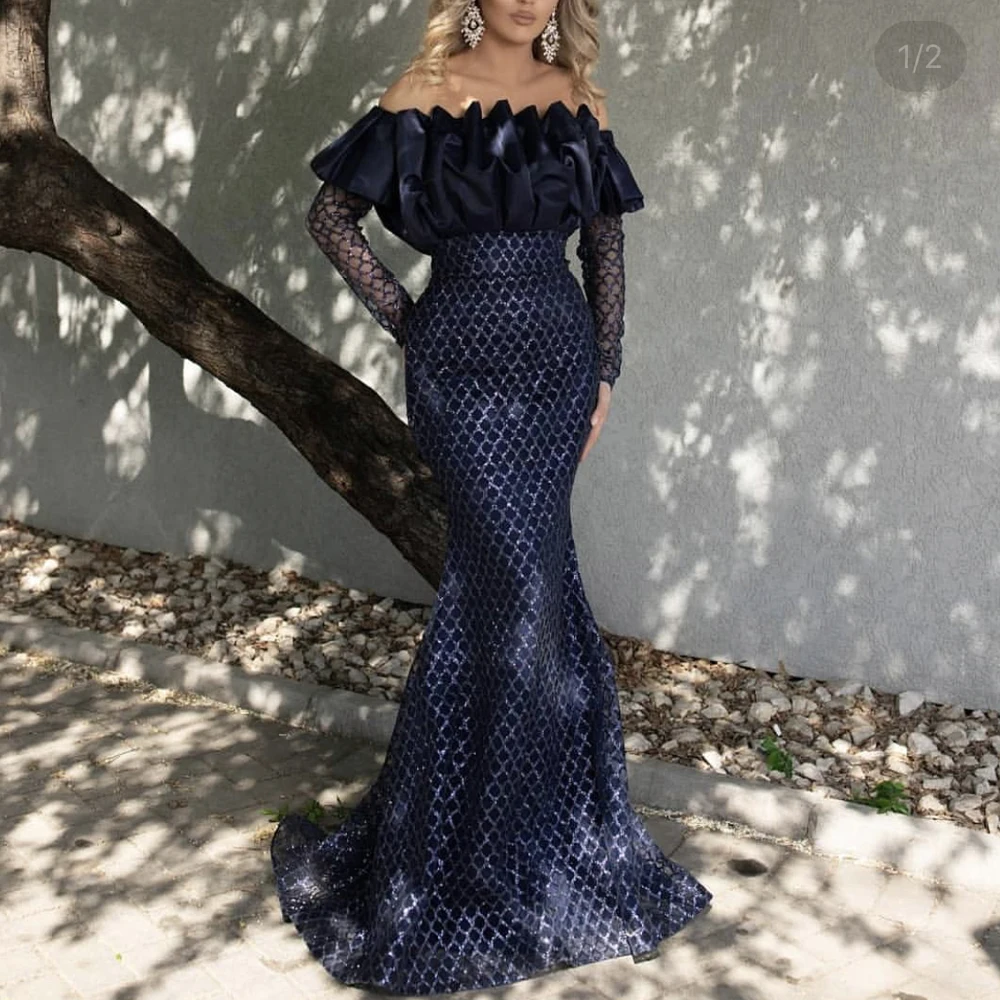 Navy Blue Prom Dresses 2019 Ruffle Organza Mermaid Sequins Long Sleeve Floor Length Sparkly Evening Dresses Gowns
Navy Blue Prom Dresses 2019 Ruffle Organza Mermaid Sequins Long Sleeve Floor Length Sparkly Evening Dresses Gowns