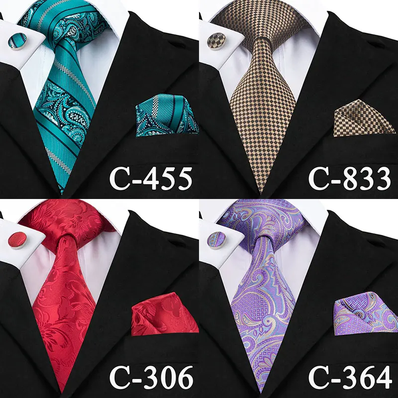 C-3174 Шелковый тканый мужской галстук красный новый полосатый Hanky запонки набор 8 5