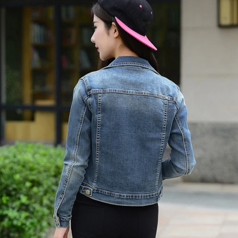 Women Slim Denim Jackets Korean Style Vintage Cropped Bomber Jacket Spring Autumn Long Sleeve Jean Casual Button Coat | Женская одежда