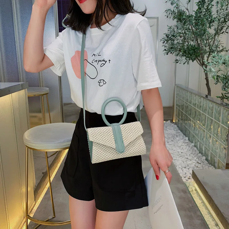 [EWQ] Новинка весны 2020 тканая сумка-тоут через плечо кольцо в стиле кэжуал модные