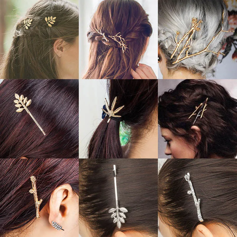Golden Alloy Branch Leaf Hair Clips & Pins Headwear Bobby Accessories for Women | Clip
