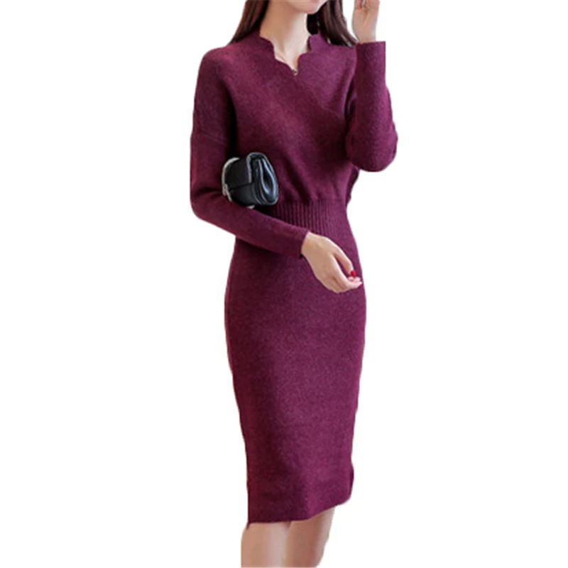 Spring Autumn Dress Big Size Elasticity Slim Office ladies Sweater long Dresses Women's Dress V-neck Winter Female Dress J476
Spring Autumn Dress Big Size Elasticity Slim Office ladies Sweater long Dresses Women's Dress V-neck Winter Female Dress J476