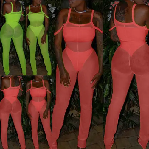 New Fashion Women's Sexy Fluorescent Perspective Solid Color Sling Sleeveless Mesh Jumpsuits Lady Summer Club Jumpsuits S-XXL
New Fashion Women's Sexy Fluorescent Perspective Solid Color Sling Sleeveless Mesh Jumpsuits Lady Summer Club Jumpsuits S-XXL