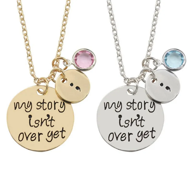 Fashion Women Jewelry "My story isn't over yet" Pendant Necklace Classic Lettering Semicolon Necklaces Gifts Factory Dropship
Fashion Women Jewelry "My story isn't over yet" Pendant Necklace Classic Lettering Semicolon Necklaces Gifts Factory Dropship