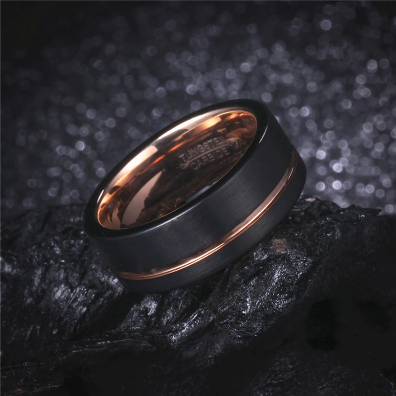 Tungsten Wedding Band Ring 8mm for Men Women Black & Rose Gold Color Pipe Cut Brushed Polish Size 8.5 9 9.5 10 
Tungsten Wedding Band Ring 8mm for Men Women Black & Rose Gold Color Pipe Cut Brushed Polish Size 8.5 9 9.5 10