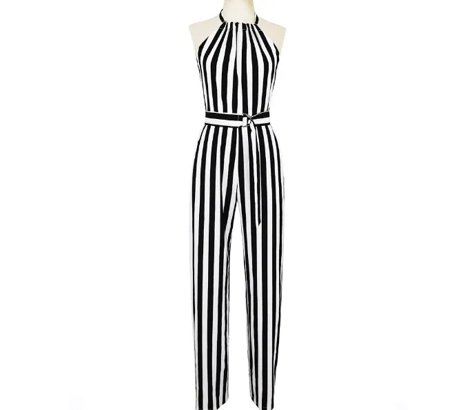 Female Sexy Halter Neck Backless Black and White Striped Long Pants Jumpsuits Clothing Lady Party One Piece Jumpsuits Rompers
Female Sexy Halter Neck Backless Black and White Striped Long Pants Jumpsuits Clothing Lady Party One Piece Jumpsuits Rompers