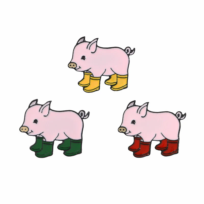 Эмалированные значки в форме свиньи сапогах броши для женщин и девушек милые