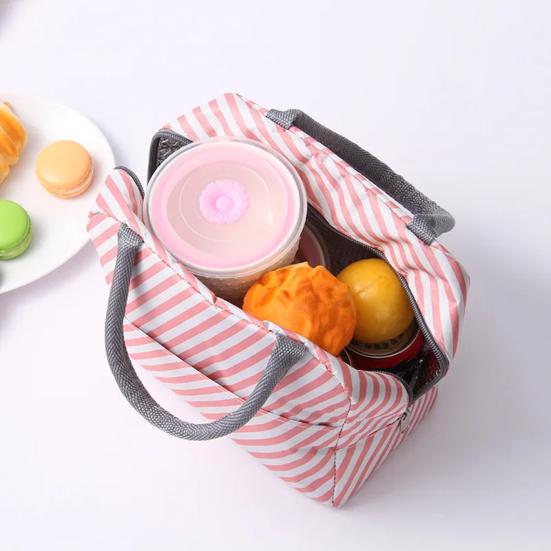 2019 Фламинго обед сумки Для женщин Портативный функциональный холст в полоску