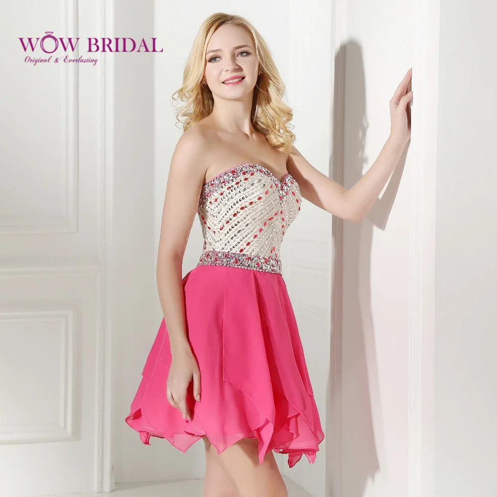 Wowbridal/розовые и зеленые короткие платья для выпускного вечера 2016 шифоновое с