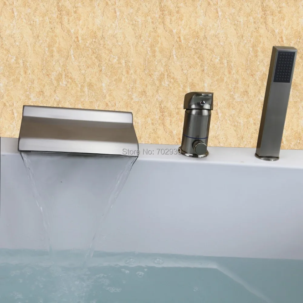 Free ship Brushed Nickel 3 pieces widespread Waterfall Bathroom Bath Roman Tub Filler Faucet W/ Hand Shower
Free ship Brushed Nickel 3 pieces widespread Waterfall Bathroom Bath Roman Tub Filler Faucet W/ Hand Shower