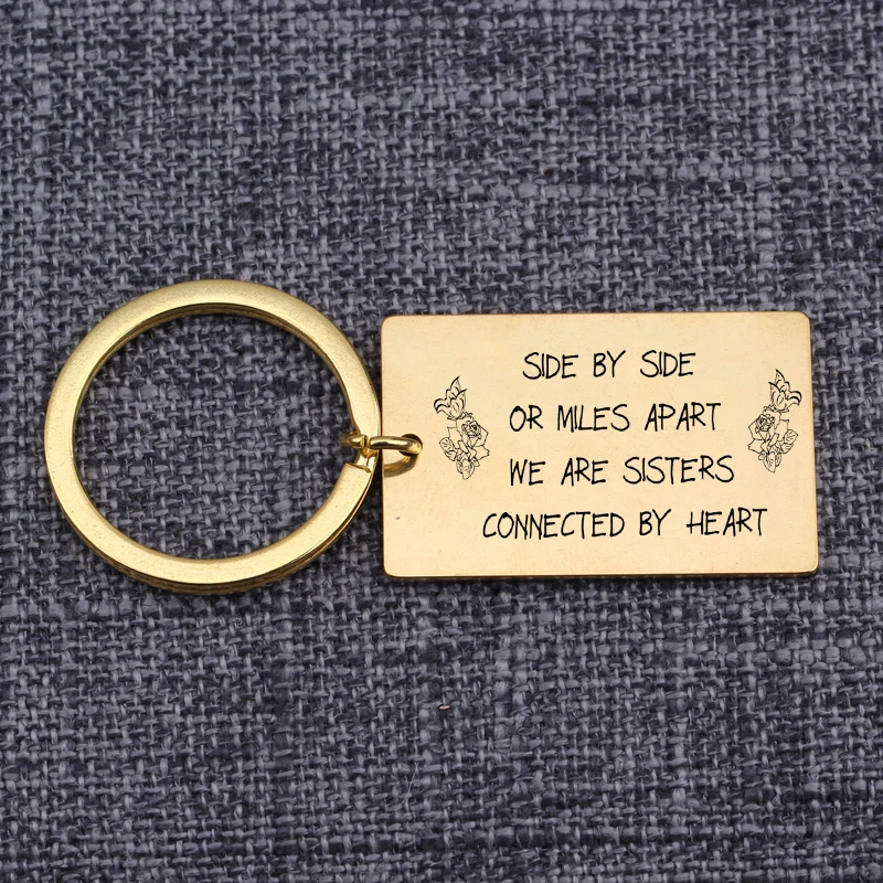 Side By Or Miles Apart We Are Sisters Connected Heart Engraved Keychain Key Tag For Best Friends Pendant | Украшения и аксессуары