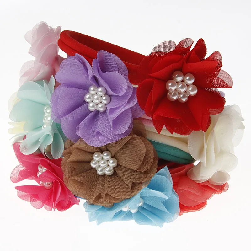 100 pcs/lot , Beaded Chiffon flower elastic headbands, flower on elastic nylon headband 
100 pcs/lot , Beaded Chiffon flower elastic headbands, flower on elastic nylon headband