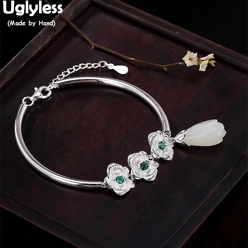 Uglyless 100% Real Solid 925 Sterling Silver Handmade Flowers Bangles for Women Natural Jade Magnolia Bracelets Floral Charms
Uglyless 100% Real Solid 925 Sterling Silver Handmade Flowers Bangles for Women Natural Jade Magnolia Bracelets Floral Charms