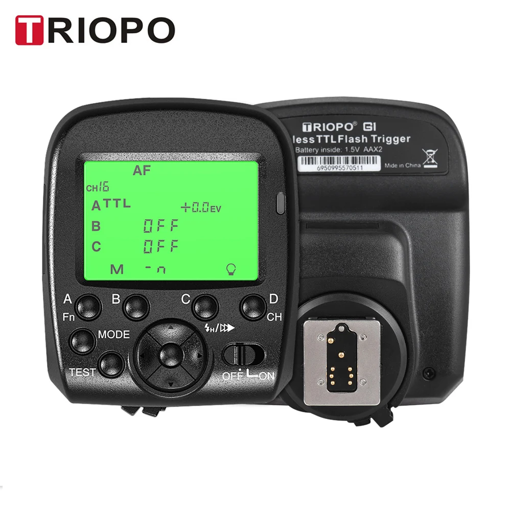 TRIOPO G1 Dual TTL Wireless Trigger w/Widescreen LCD Display 2.4G Wireless Transmission 16 Channels for Canon Nikon Series
TRIOPO G1 Dual TTL Wireless Trigger w/Widescreen LCD Display 2.4G Wireless Transmission 16 Channels for Canon Nikon Series