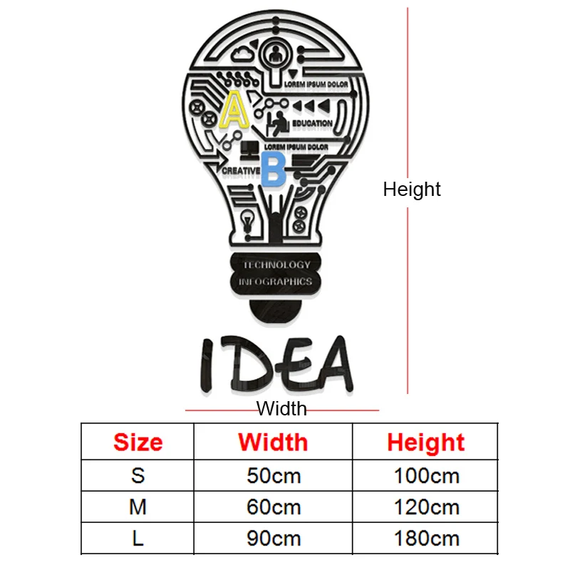 Idea Light Bulb Design Acrylic Stickers Customized DIY Wall Sticker Study Room Book Store Office Decorations | Дом и сад