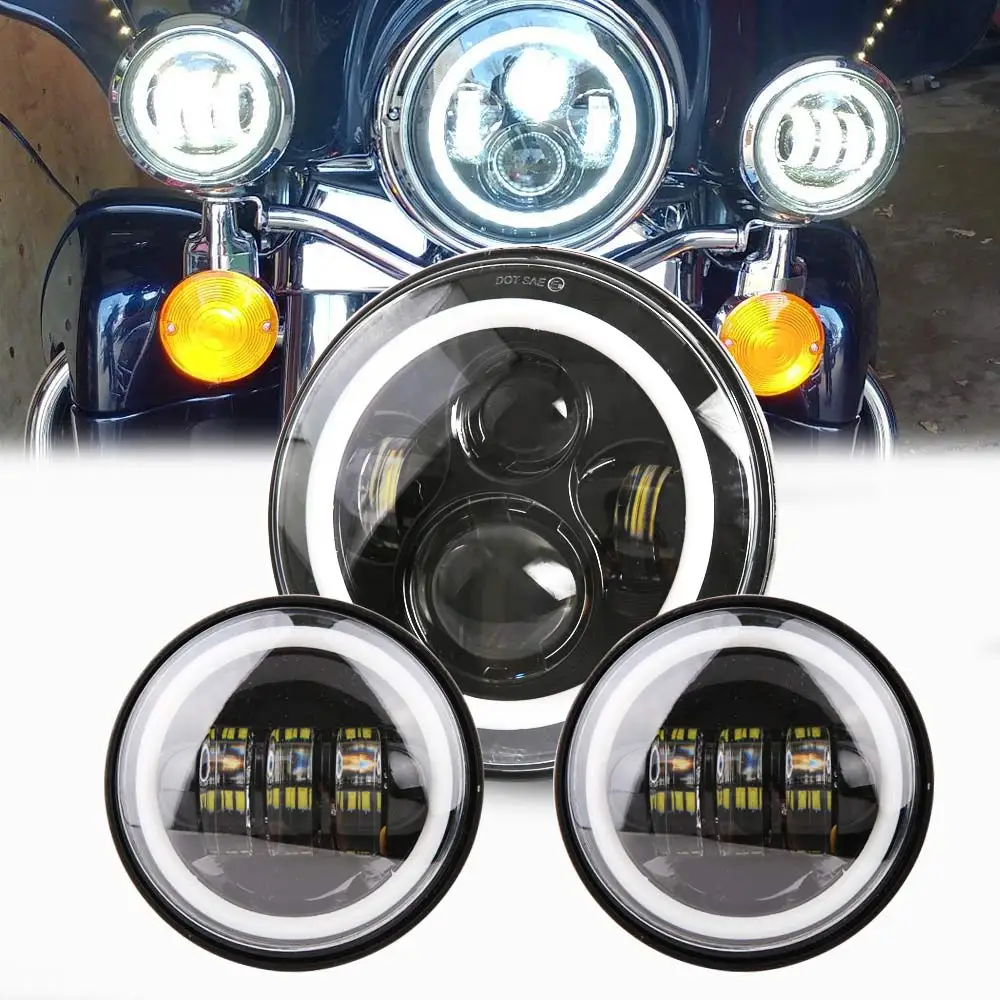 7 Inch Black LED Headlight & DRL + 2x 4-1/2" Fog Light Passing Lamps with DRL for Motorcycle
7 Inch Black LED Headlight & DRL + 2x 4-1/2" Fog Light Passing Lamps with DRL for Motorcycle