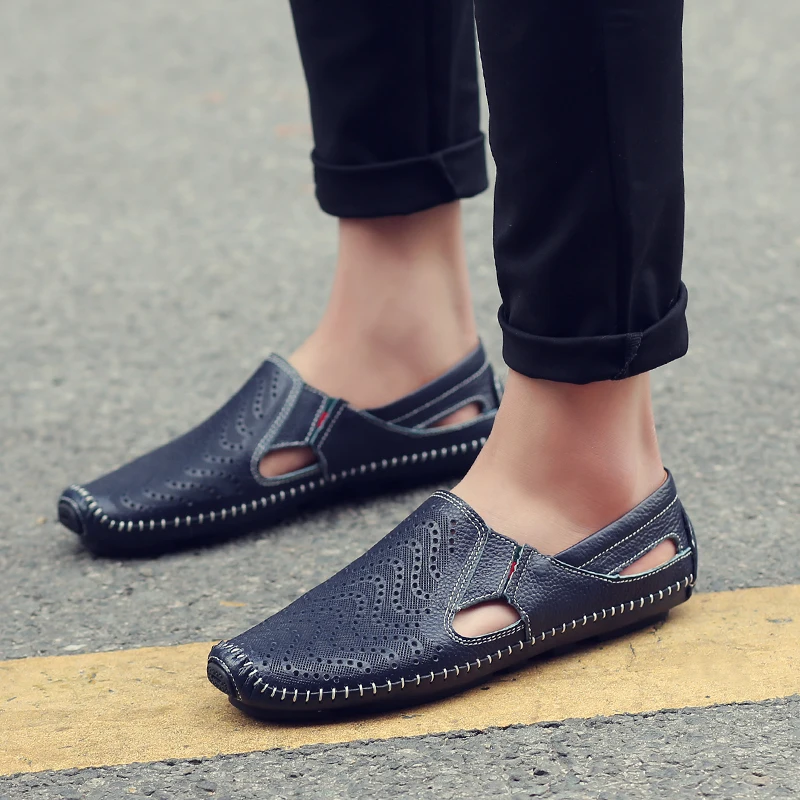 Summer men shoes 2020 large size 38-47casual sandals comfortable driving shoes made of genuine leather Splitting leather For men
