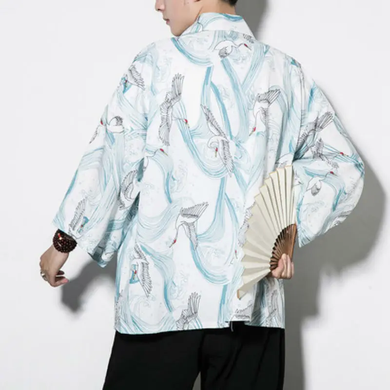 Japanese Men Kimono Cardigan Chinese Style Retro Wind Robes Kimono Crane Print Full Sleeve Outcoat Streetwear Plus Size
Japanese Men Kimono Cardigan Chinese Style Retro Wind Robes Kimono Crane Print Full Sleeve Outcoat Streetwear Plus Size