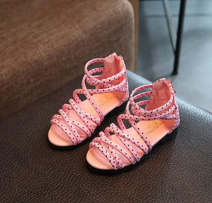 2019 summer new wave point children's shoes Korean girls kids sandals hollow knitted flowers Roman fashion princess | Детская одежда