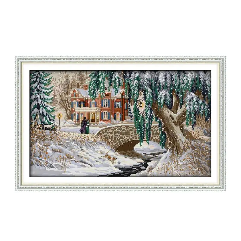 Winter beautiful snow town European style hand-sewn cross stitch suite furniture fabric wholesale Chinese characteristics |