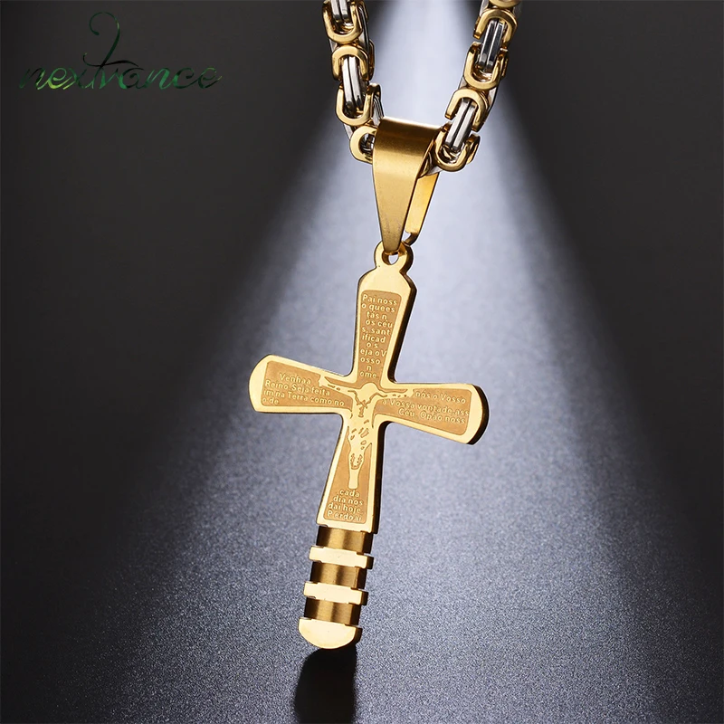 

Nextvance Золотой Библейский крест кулон ожерелье из нержавеющей стали Молитвенное распятие для женщин мужчин амулет ювелирные изделия