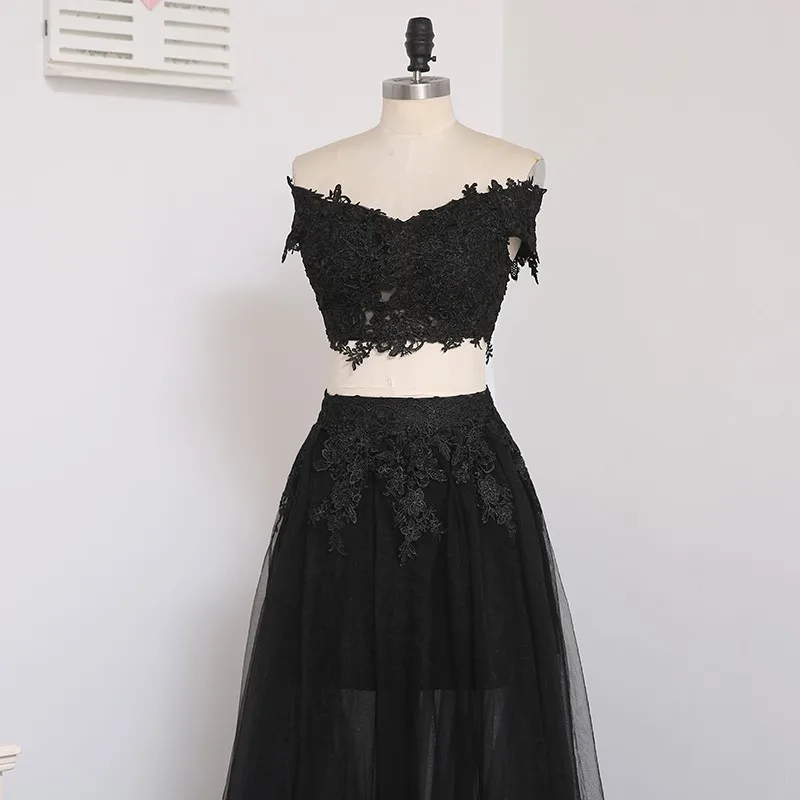 Two Pieces Prom Dresses A-line V-neck Cap Sleeves Black Appliques Lace Prom Gown Evening Dresses Evening Gown
Two Pieces Prom Dresses A-line V-neck Cap Sleeves Black Appliques Lace Prom Gown Evening Dresses Evening Gown