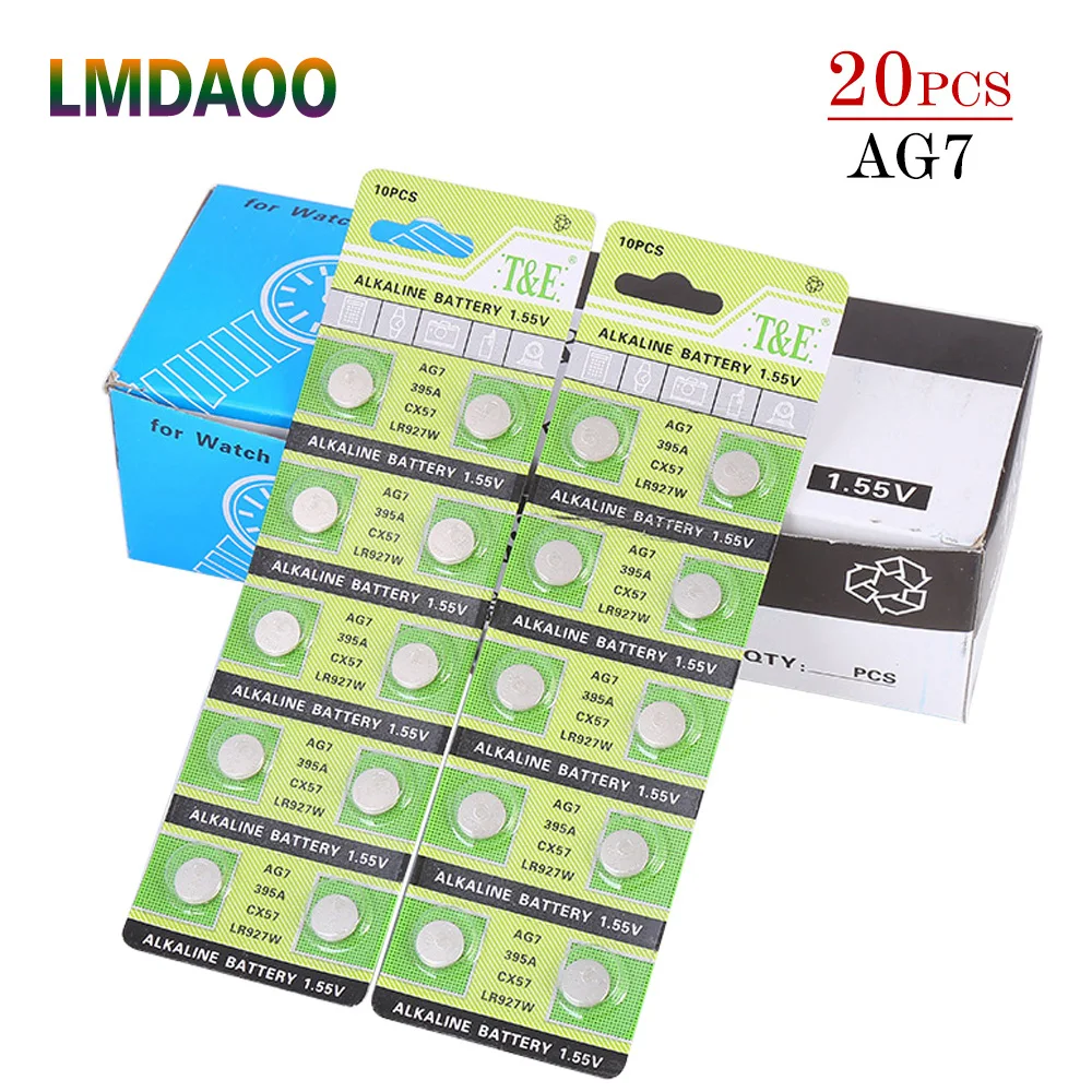 20pcs/lot AG7 Alkaline 1.55V Button Cell Battery Single Use LR927 LR57 SR927W 399 GR927 395A Watch Toys Remote Batteries | Электроника