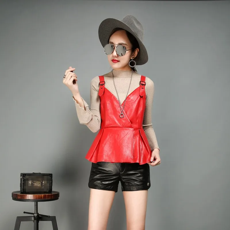 New Fashion Women Casual Suspenders Vest Ruffles Sheepskin Genuine Leather Female Outwear Short Style Waistcoat Slim Fit Jackets
New Fashion Women Casual Suspenders Vest Ruffles Sheepskin Genuine Leather Female Outwear Short Style Waistcoat Slim Fit Jackets