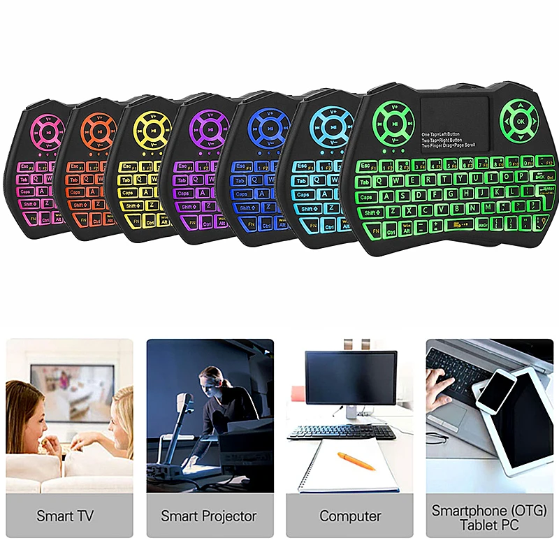 I9 Plus Мини Клавиатура 2 4 ГГц беспроводная клавиатура Air Mouse Touchpad с подсветкой