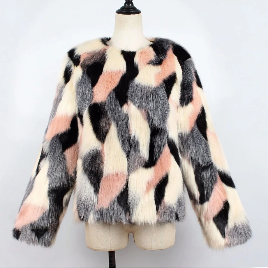Зимняя Осенняя Женская модная теплая цветная куртка из искусственного меха с