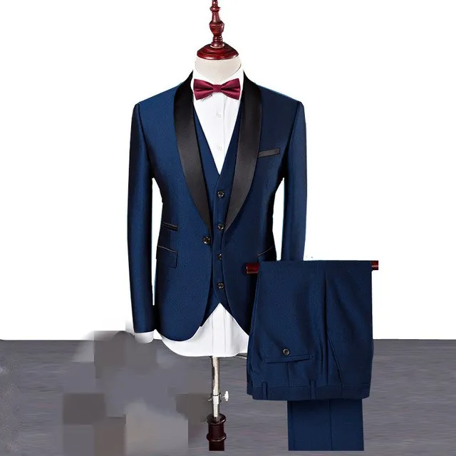 High Quality One Button Blue Groom Tuxedos Shawl Lapel Groomsmen Mens Wedding Prom Suits (Jacket+Pants+Vest+Tie) NO:46
High Quality One Button Blue Groom Tuxedos Shawl Lapel Groomsmen Mens Wedding Prom Suits (Jacket+Pants+Vest+Tie) NO:46