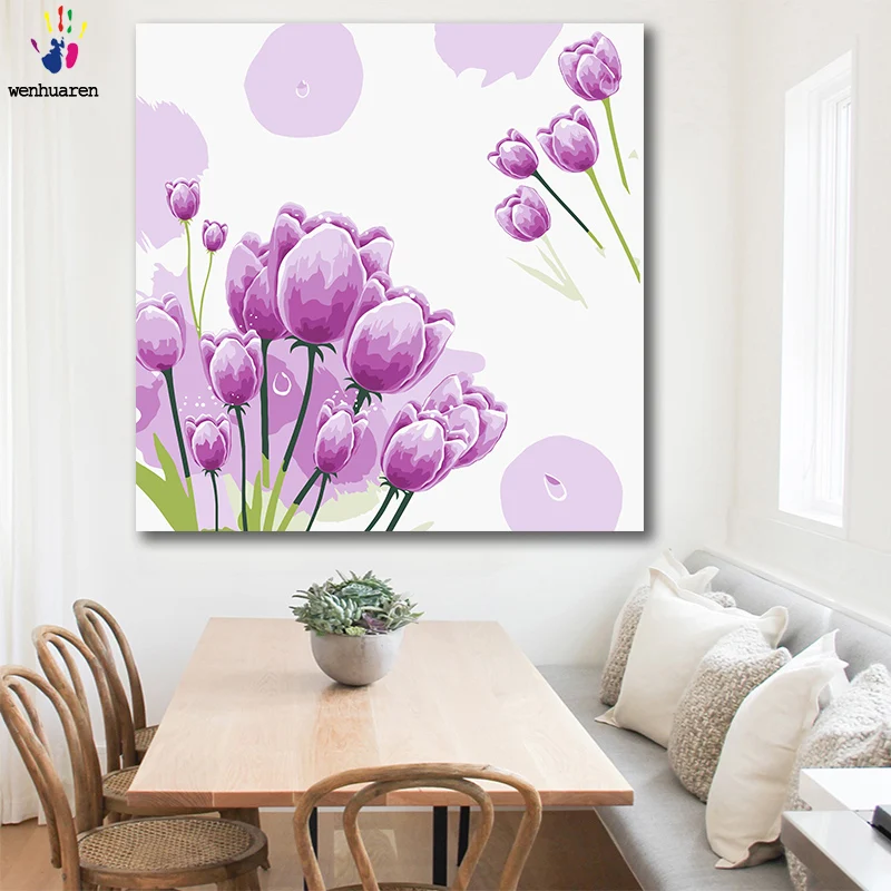 Фото DIY картинки для раскраски по номерам с цветами Фиолетовый Тюльпан иллюстрация(China)