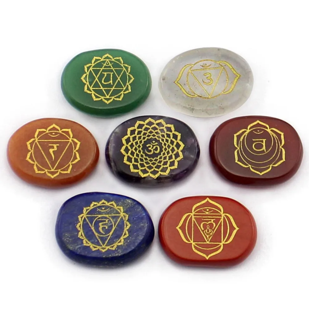 7pc/set Natural Crystal Agate Indian Engraved Chakra Healing Stone Spiritual Healing Meditation Palm Stones Reiki Chakra Energy
7pc/set Natural Crystal Agate Indian Engraved Chakra Healing Stone Spiritual Healing Meditation Palm Stones Reiki Chakra Energy
