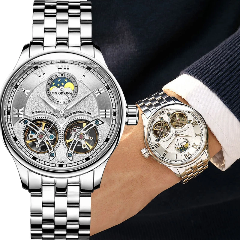 MG. ORKINA Stainless Steel Waterproof Automatic Men Watch Skeleton Mechanical Watches Business Double Tourbillion Wrist Watch
MG. ORKINA Stainless Steel Waterproof Automatic Men Watch Skeleton Mechanical Watches Business Double Tourbillion Wrist Watch