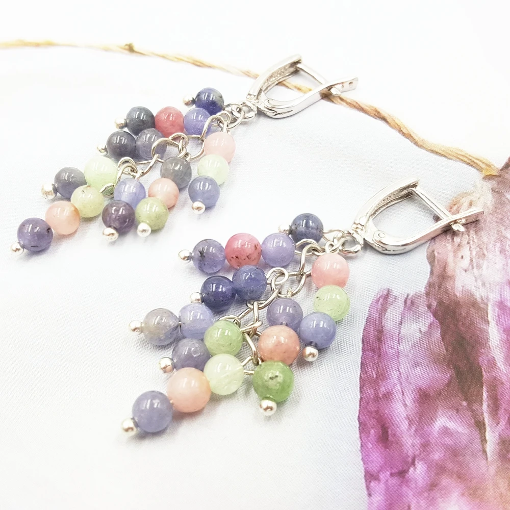 Lii Ji Gemstone Natural Tanzanite Tourmaline 925 Sterling Silver Gold Plated Long Earring Women Fashion Jewelry | Украшения и
