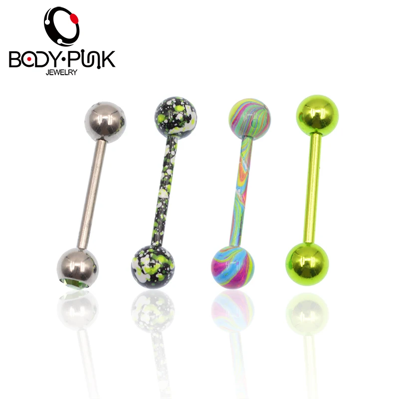 BODY PUNK Hot Selling 1 Set Tongue Ring Tongue Bar Stainless Steel Body Piercing Punk Style Jewelry 4 Color TB 004
BODY PUNK Hot Selling 1 Set Tongue Ring Tongue Bar Stainless Steel Body Piercing Punk Style Jewelry 4 Color TB 004
