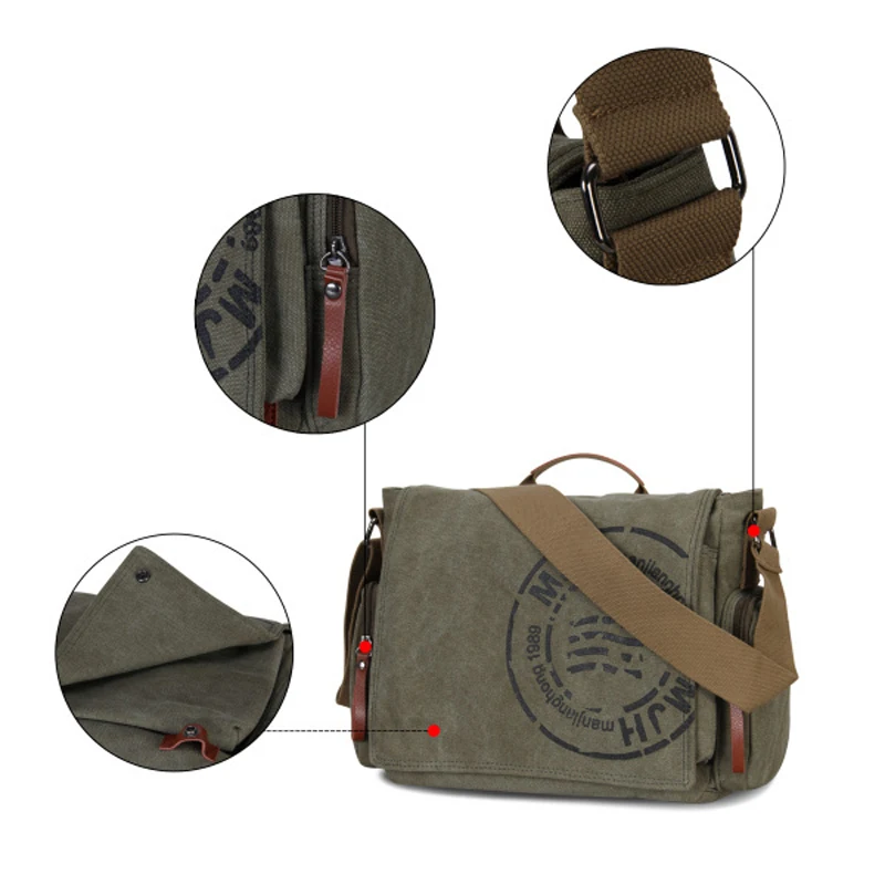 

Manjianghong High Quality Canvas Handbag Leisure Men's Briefcase Bag Khaki Male Shoulder Bag Business Functional Messenger Bag