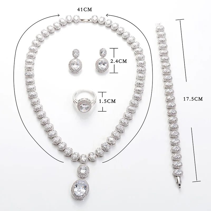 Hadiyana Fashion Oval Zirconia Jewelry Sets For Bride African Women Beads Jewelry Accessories Set For Wedding Party CN076