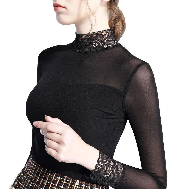 Fashion Turtleneck Stitching Slim Lace Blouse Shirt Plus Size Women Autumn Winter Female Long Sleeve New Casual shirt Top DF2221
Fashion Turtleneck Stitching Slim Lace Blouse Shirt Plus Size Women Autumn Winter Female Long Sleeve New Casual shirt Top DF2221