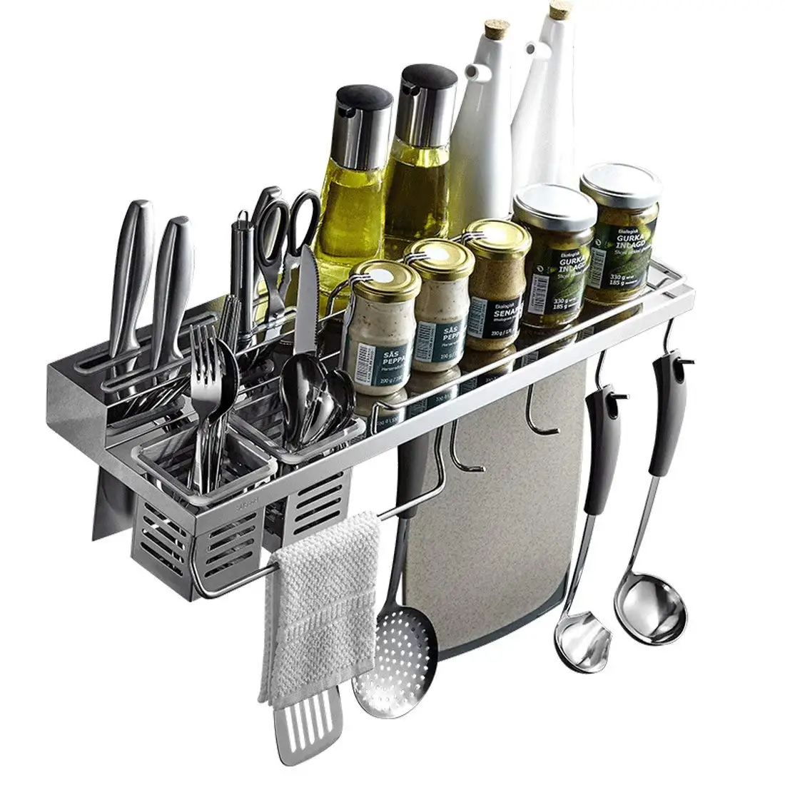 Wall Mounted Kitchen Cabinet Organizer Storage Stand Holder Shelf For Knife, Slice, Spoon, Duster Cloth, Cutting Board, Cruet
Wall Mounted Kitchen Cabinet Organizer Storage Stand Holder Shelf For Knife, Slice, Spoon, Duster Cloth, Cutting Board, Cruet
