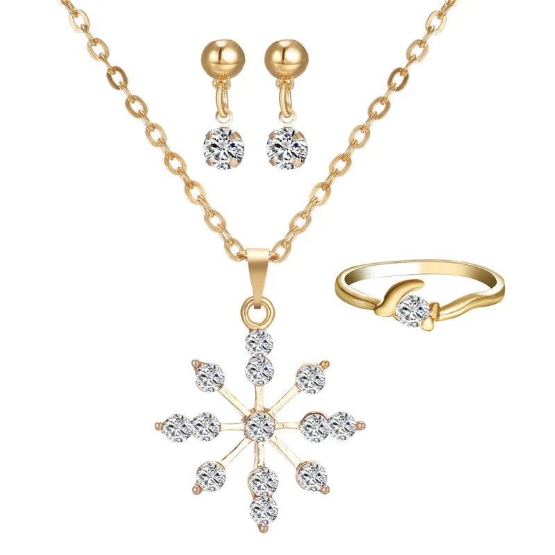 Комплект из колье и серёг с подвеской в виде снежинки|jewelry sets for women|gold jewelry setfashion set