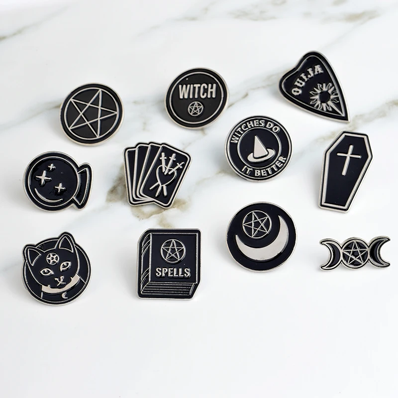Punk Trendy WITCH kitty enamel pin triple moon pentacle brooch circular WITCH DO IT BETTER badge tarot card cross coffin jewelry
Punk Trendy WITCH kitty enamel pin triple moon pentacle brooch circular WITCH DO IT BETTER badge tarot card cross coffin jewelry