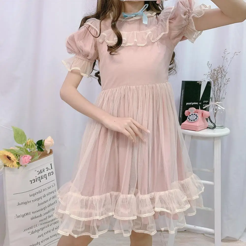 Kawaii Japanese Lolita dress Women Girl Lace Mesh Sweet Tulle Dress Ruffles High Waist Lantern Sleeves Cute Fairy Princess Dress
Kawaii Japanese Lolita dress Women Girl Lace Mesh Sweet Tulle Dress Ruffles High Waist Lantern Sleeves Cute Fairy Princess Dress
