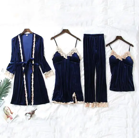 Fdfklak Autumn winter pajamas women long sleeve gold velvet pajama set sexy 4 pieces pijamas suit sleep clothes pyjama femme
Fdfklak Autumn winter pajamas women long sleeve gold velvet pajama set sexy 4 pieces pijamas suit sleep clothes pyjama femme